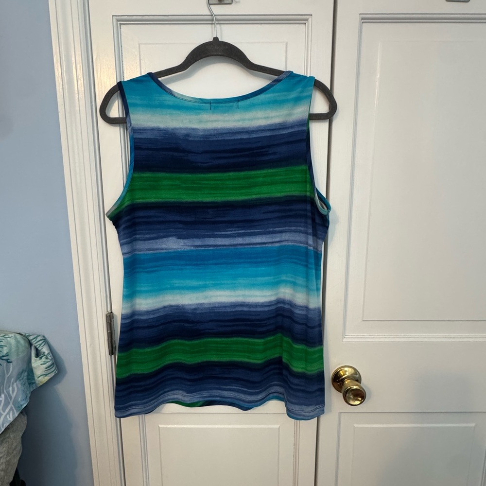 Asymmetric Dressbarn Watercolor blue green flattering Stripe Tank Top – Size L - Picture 4 of 8